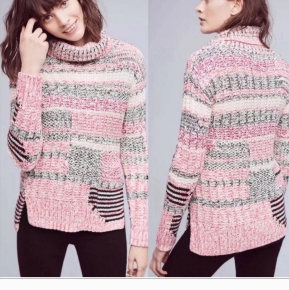 Anthropologie Sparrow Turtleneck Oversized Pink And Black High Quality Knit Swea